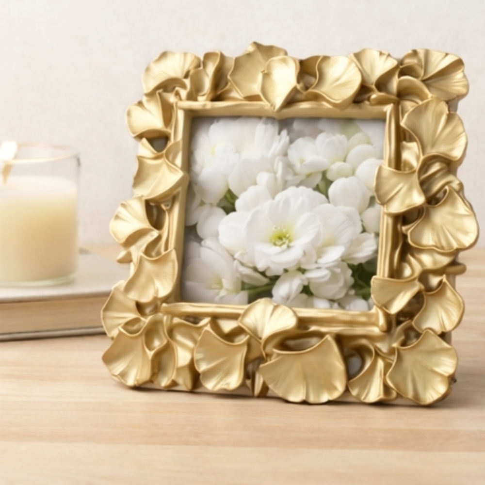 Gold Floral 4x4 Photo Frame – Decorative Tabletop Frame – Vintage Style Square